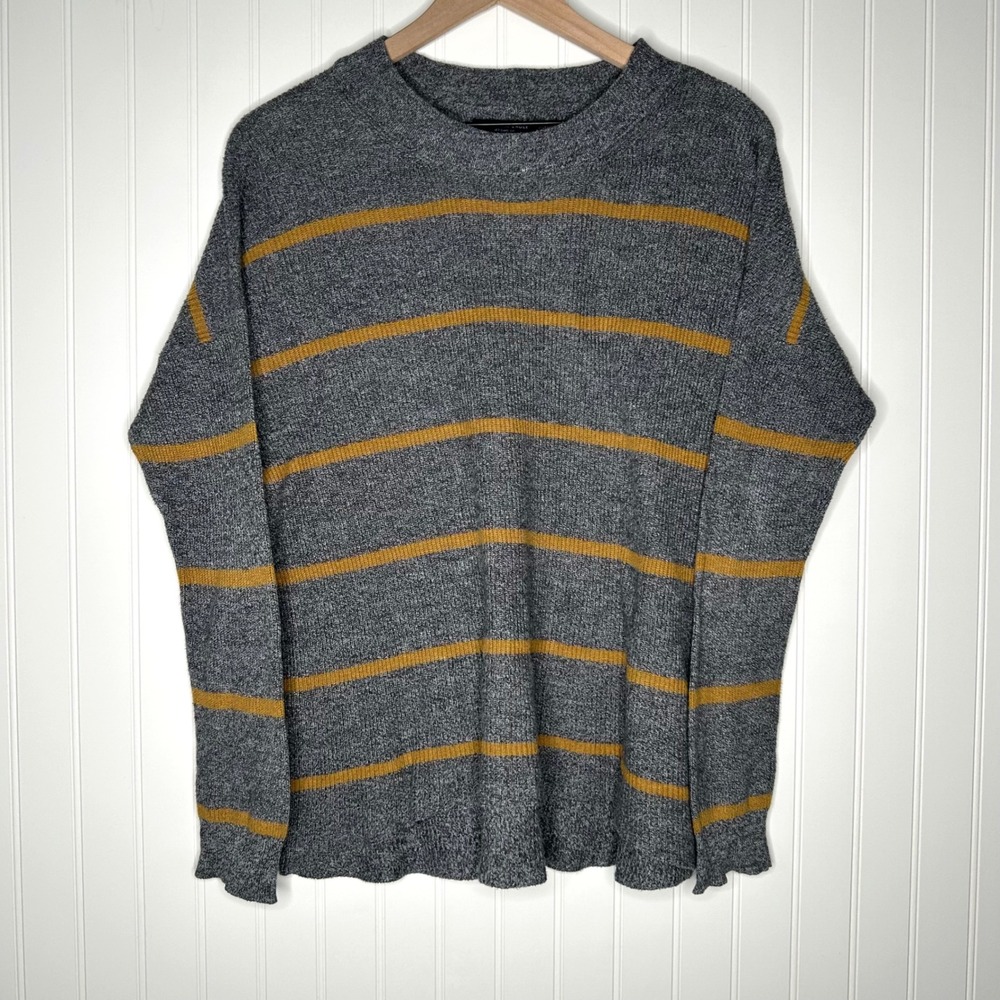 American Eagle Jegging Fit Sweater Gray Yellow Striped Ribbed Knit XS Oversized